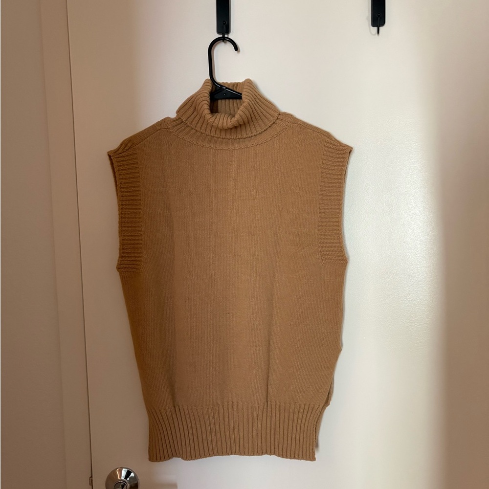 Frankie Shop Tan Sleeveless Turtleneck Sweater